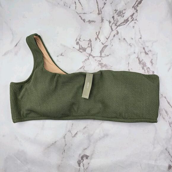 J Crew Swim Top 3X Green Textured One Shoulder Scoop Neck Bikini Padded BE715 - Picture 1 of 11